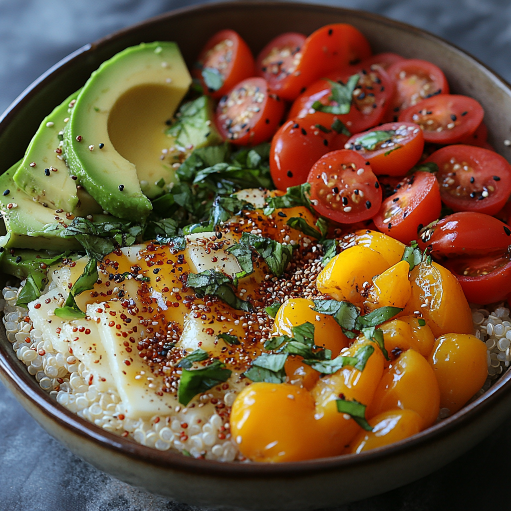 Quinoa Breakfast Bowl with Vegetables and Avocado